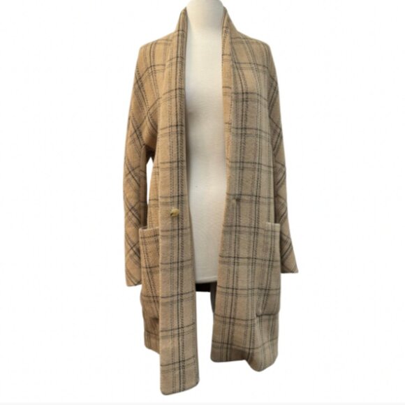 VINCE Plaid-Print Open-Front Coat Size Medium - Picture 4 of 7